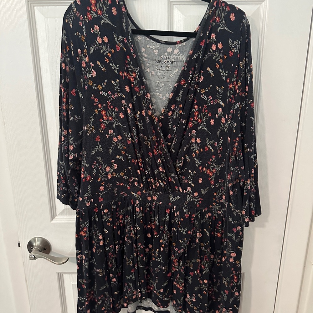 Torrid Black Floral V-Neck Blouse